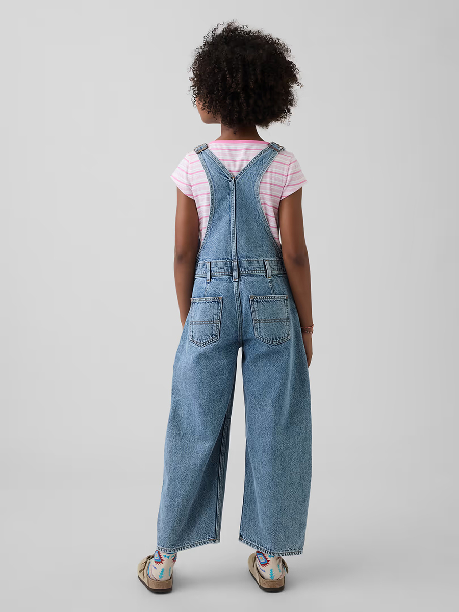 10.2 OZ Big Girls Vintage Workwear Baggy Barrel‑Leg Denim Overalls