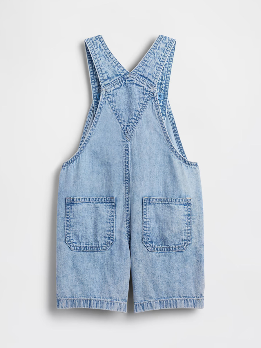 9.6 OZ Toddler Boys Light Acid Wash Cargo Denim Short Overalls Shortalls