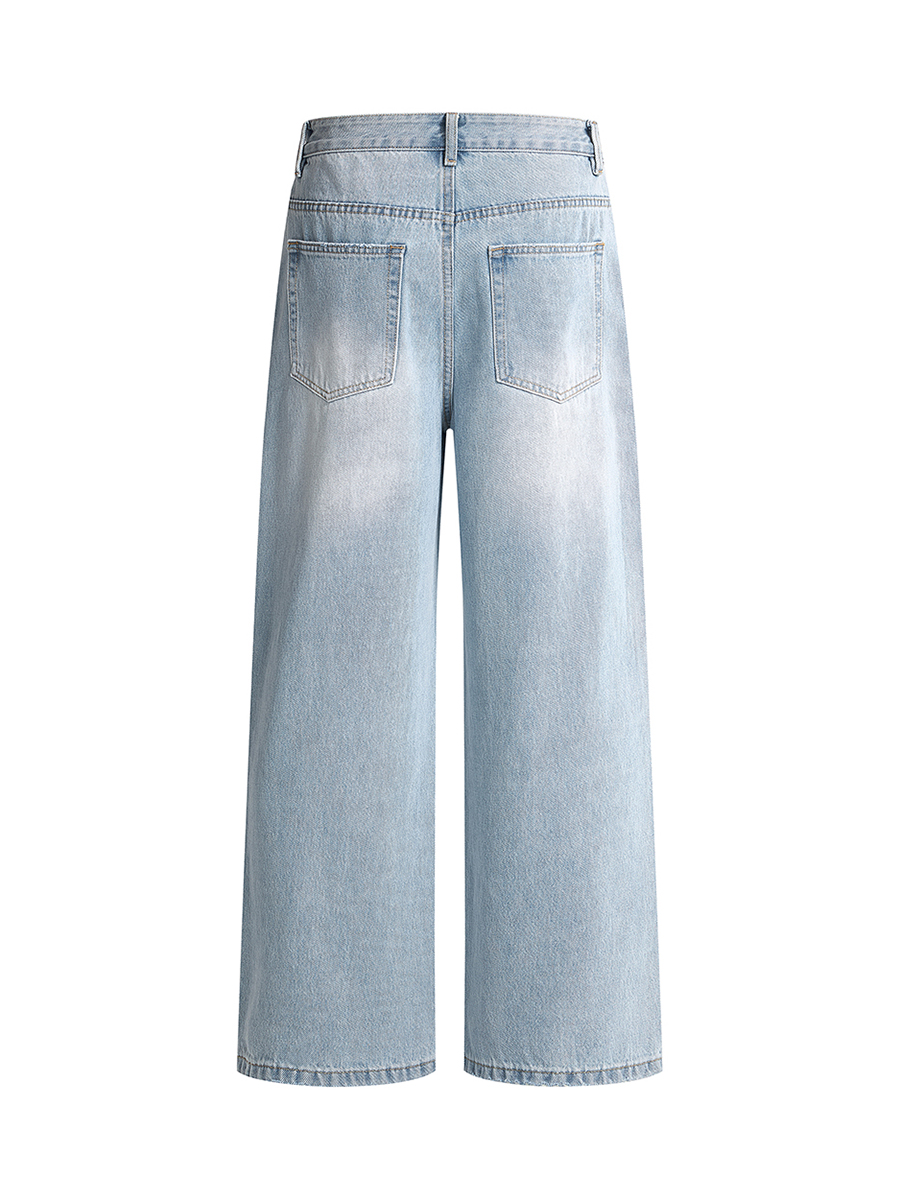 Men's 12.2 OZ High Rise 90s Vintage Baggy Enzyme Stone Wash Ripped Jeans